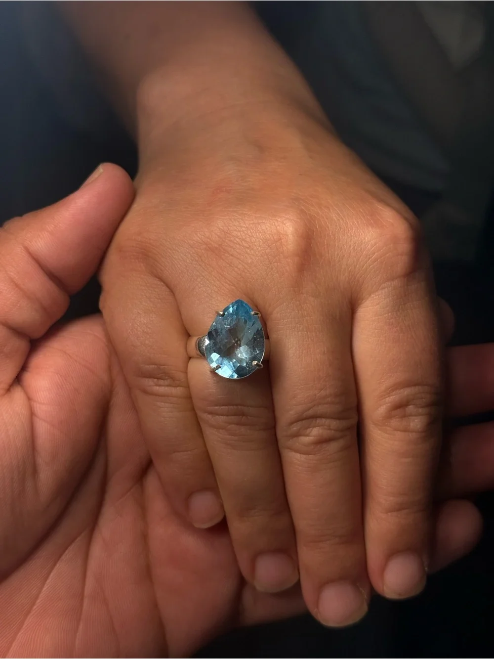 Natural Blue Topaz 10 Ct Pear Ring 925 Sterling Silver Certified